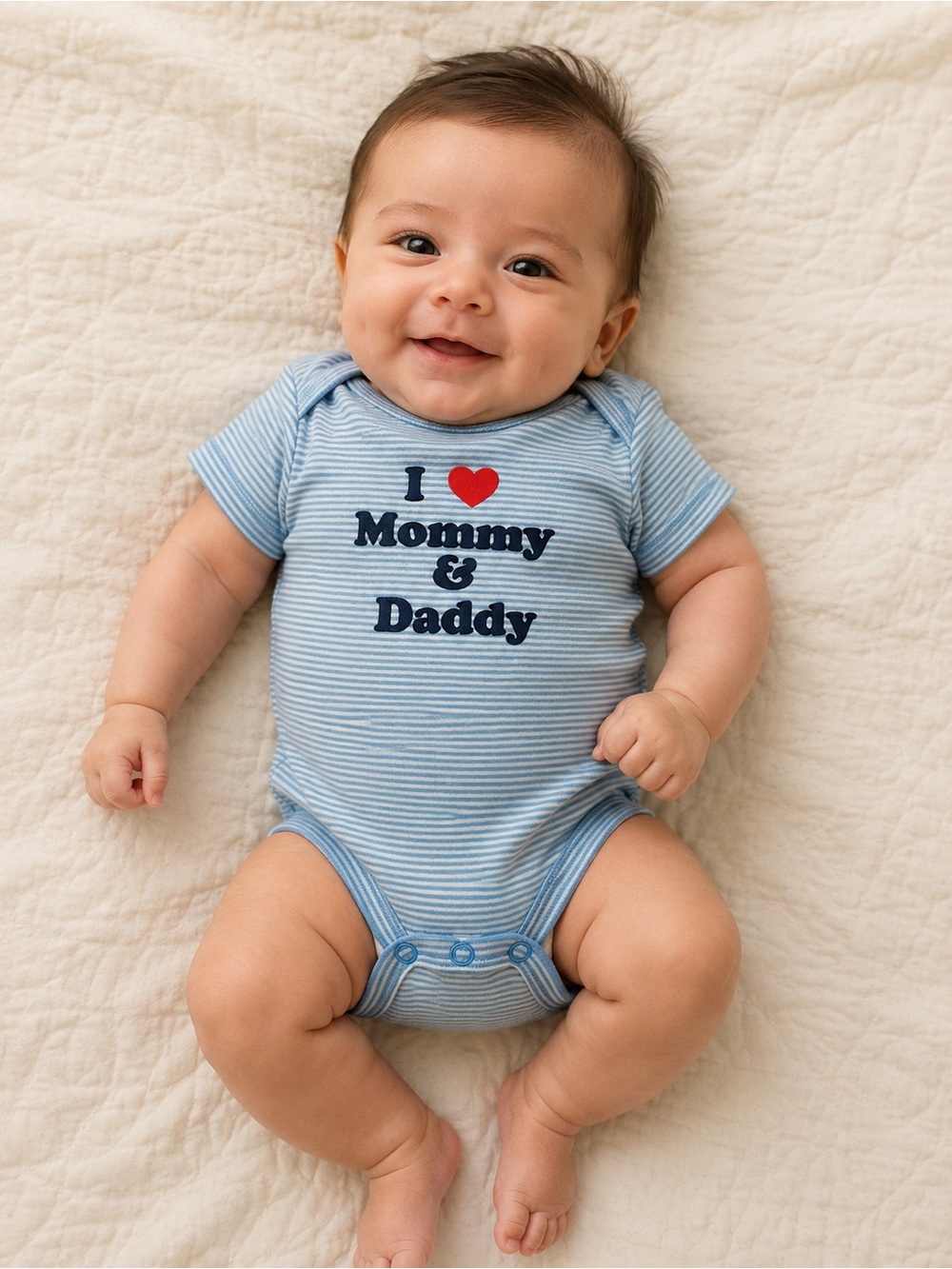 Carter's Light Blue Striped 'I ❤️ Mommy & Daddy' One-Piece